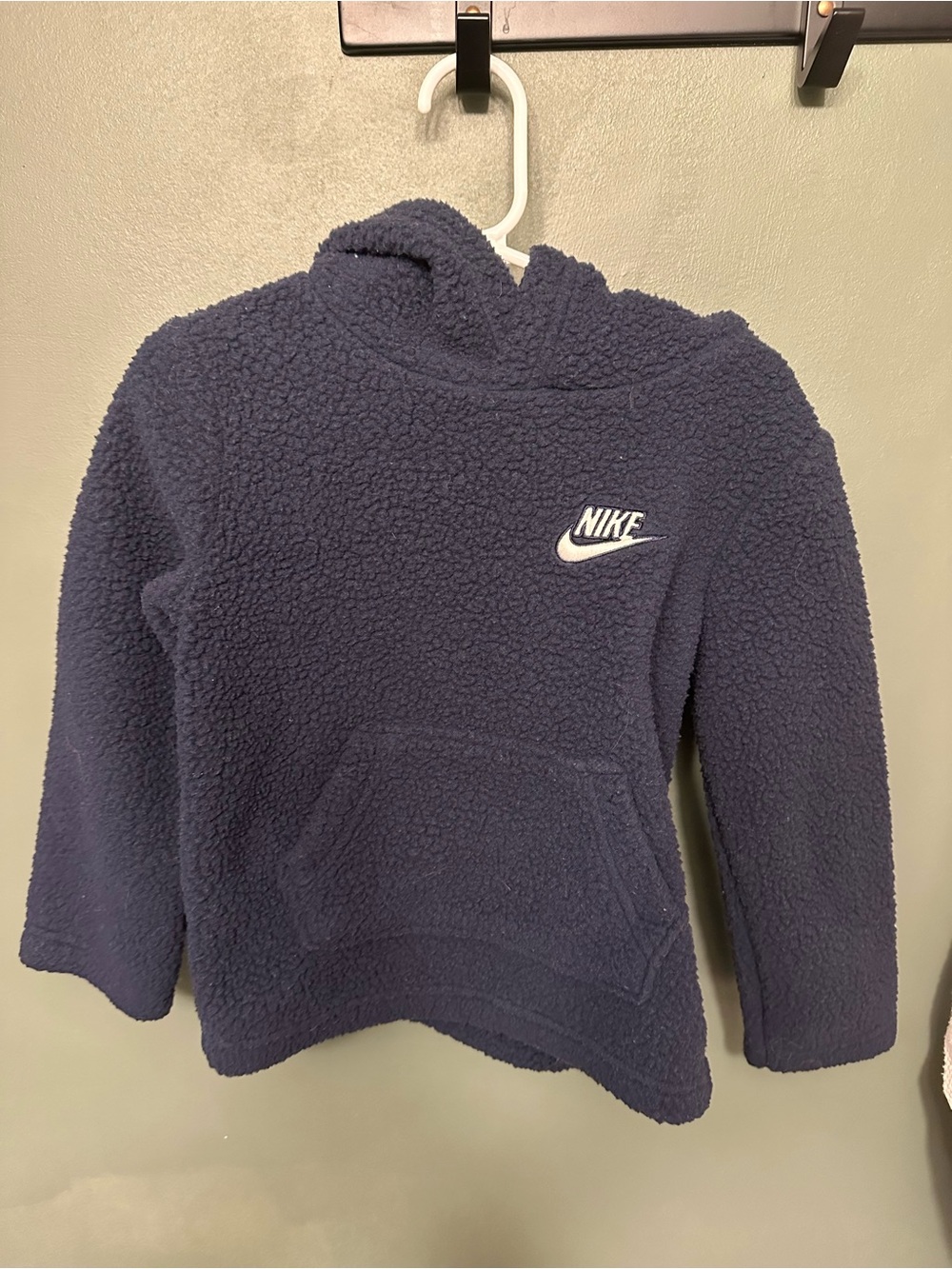 Nike Kids Navy Sherpa Hoodie with White Swoosh